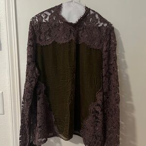 Sundance Crushed Velvet and Lace Top NWOT XL